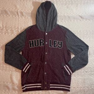 Hurley Men’s Varsity Button Up Knit Hooded Long Sleeve Jacket